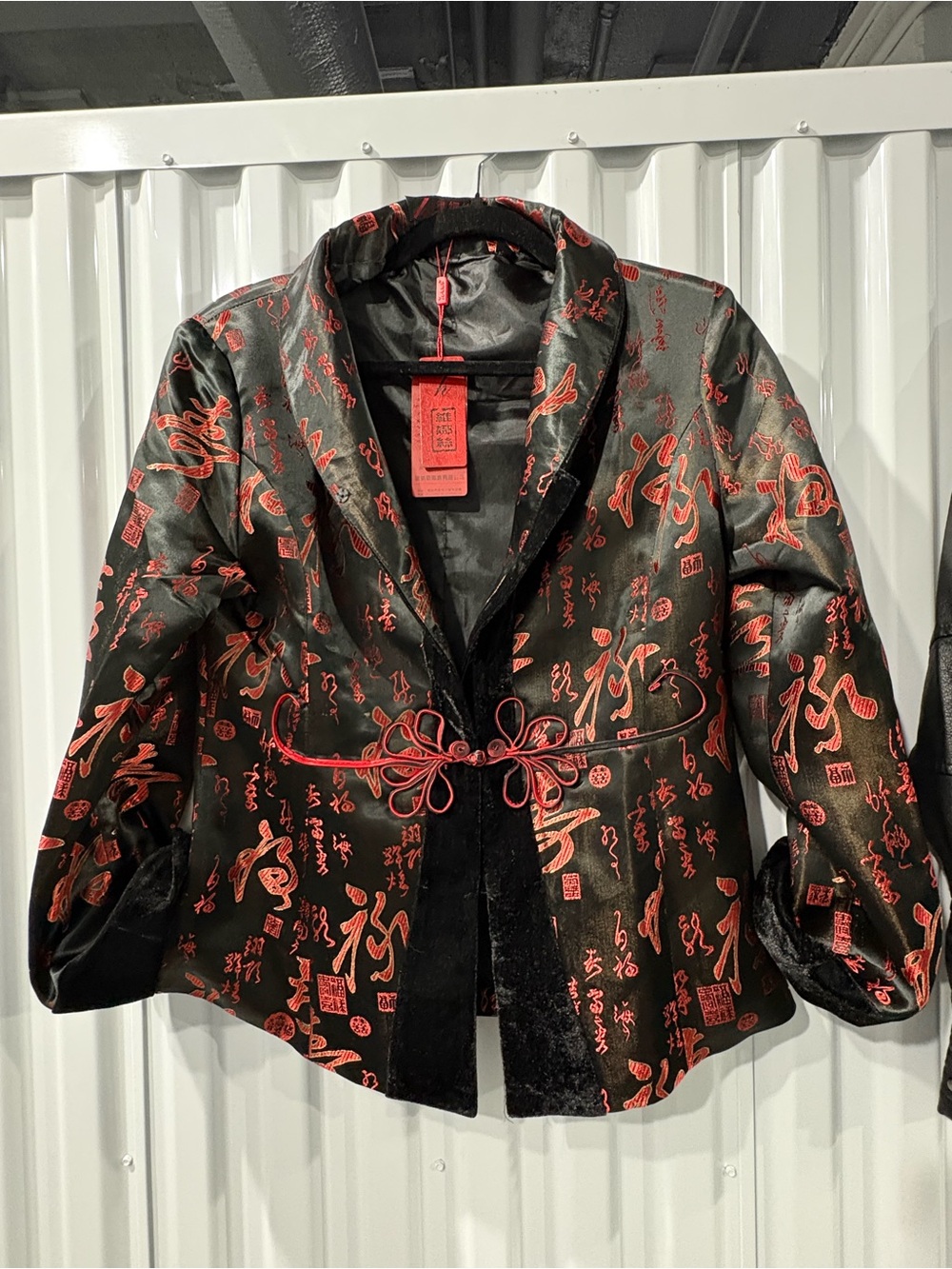Asian Inspired Brocade Blazer Jacket Black Red Embroidered Statement Piece